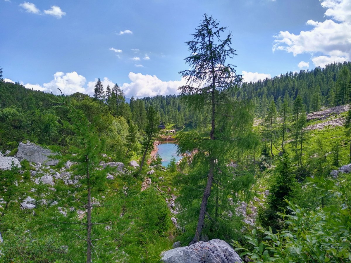 Pohled na jezero Močivec a Koču