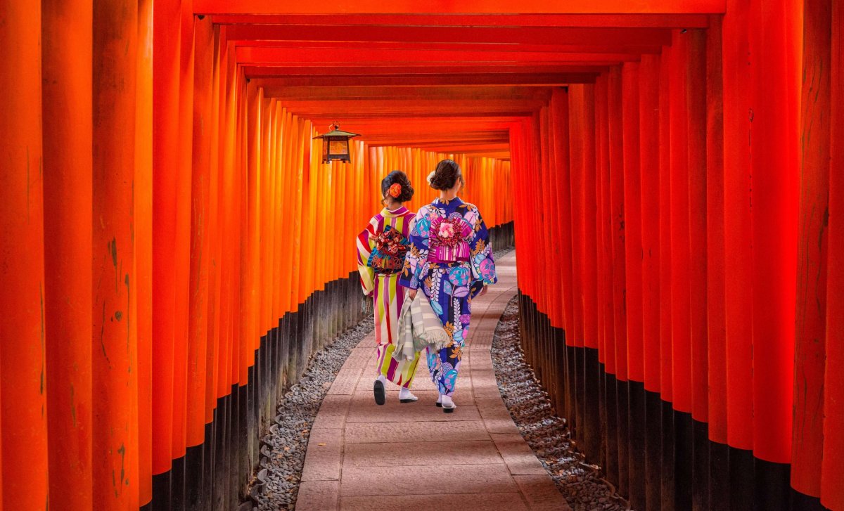 Slečny v kimonu v Kyotu