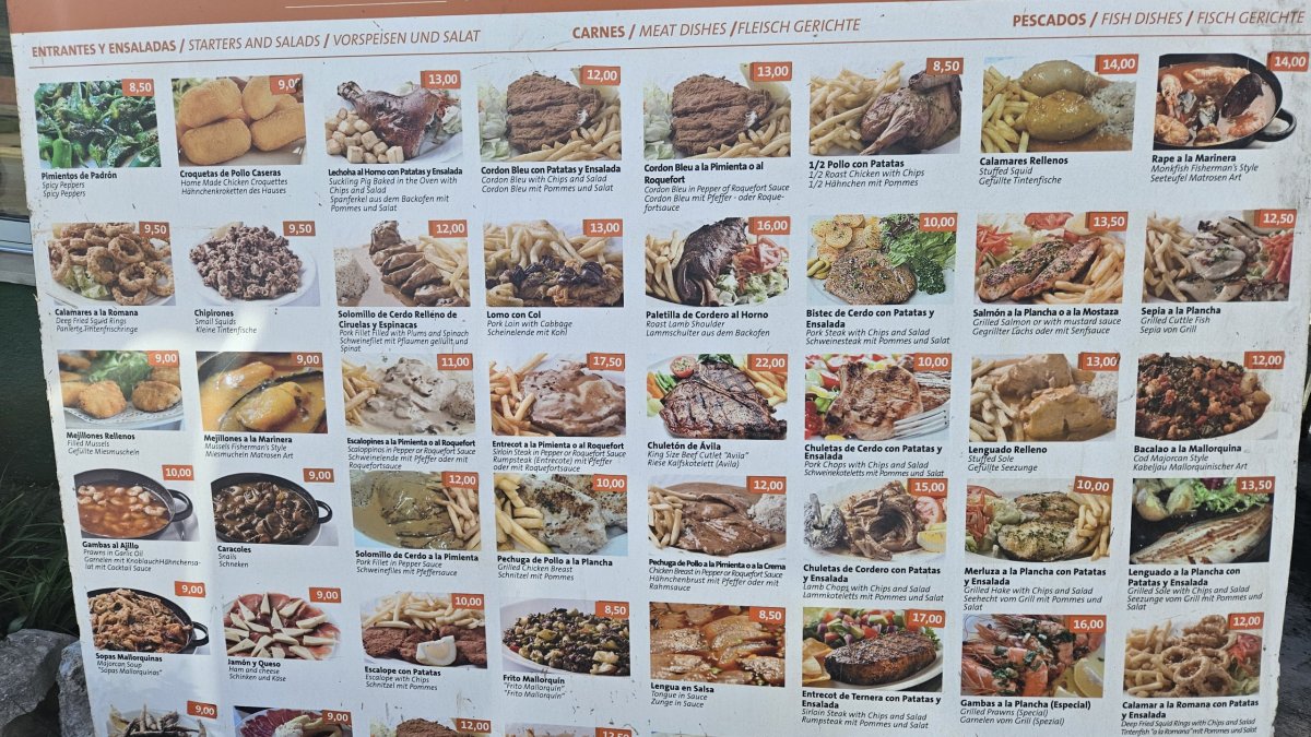 Nabídka jedné z místních restaurací