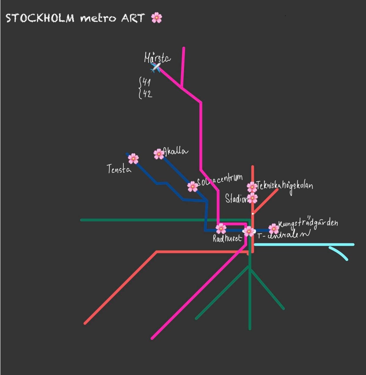Stockholm metro art mapa