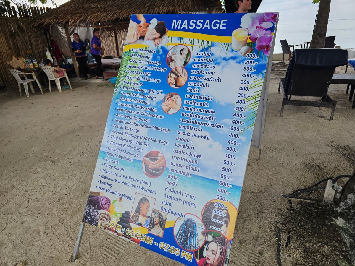 Ceník masáží na hotelové pláži