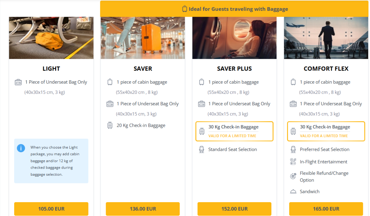 Tarifní třídy Pegasus Airlines