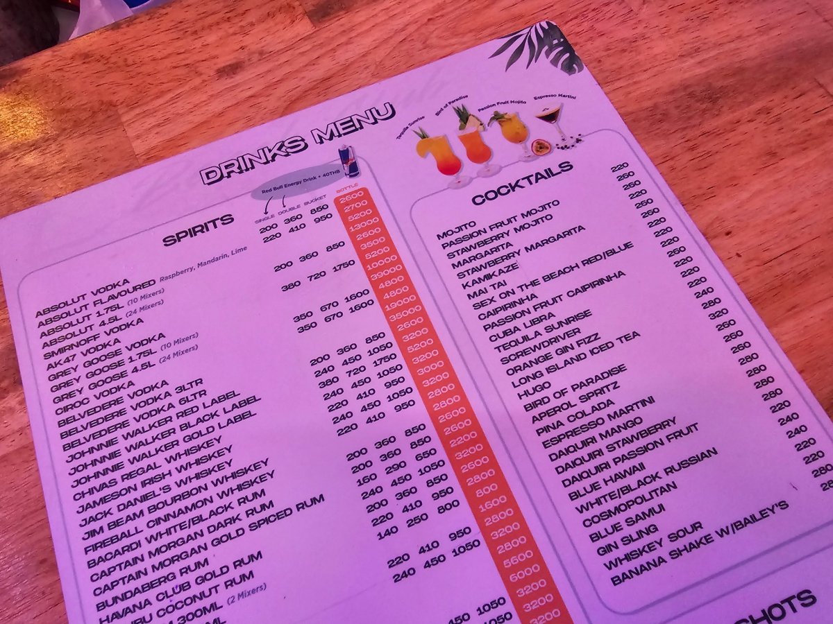 ARK beach club, ceny drinků