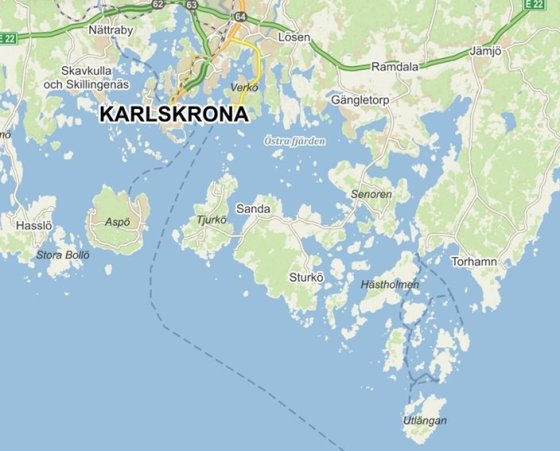 Mapa souostroví okolo Karlskrony