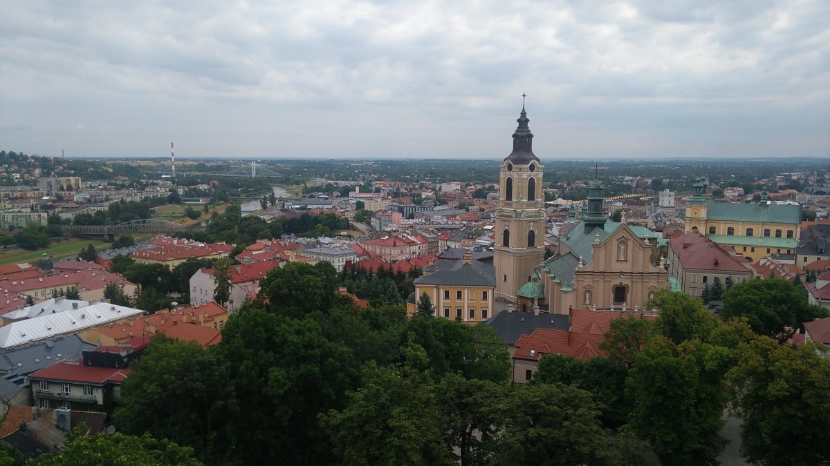 Pohled na Przemysl z vrchu Zámku Kazimerzskego, v dáli Ukrajinské roviny