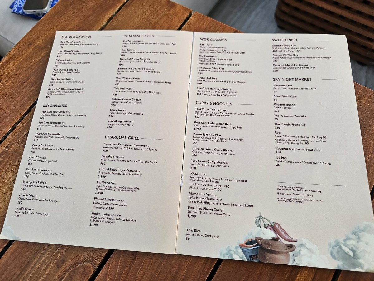 Akara Sky Hanuman - menu, jídlo