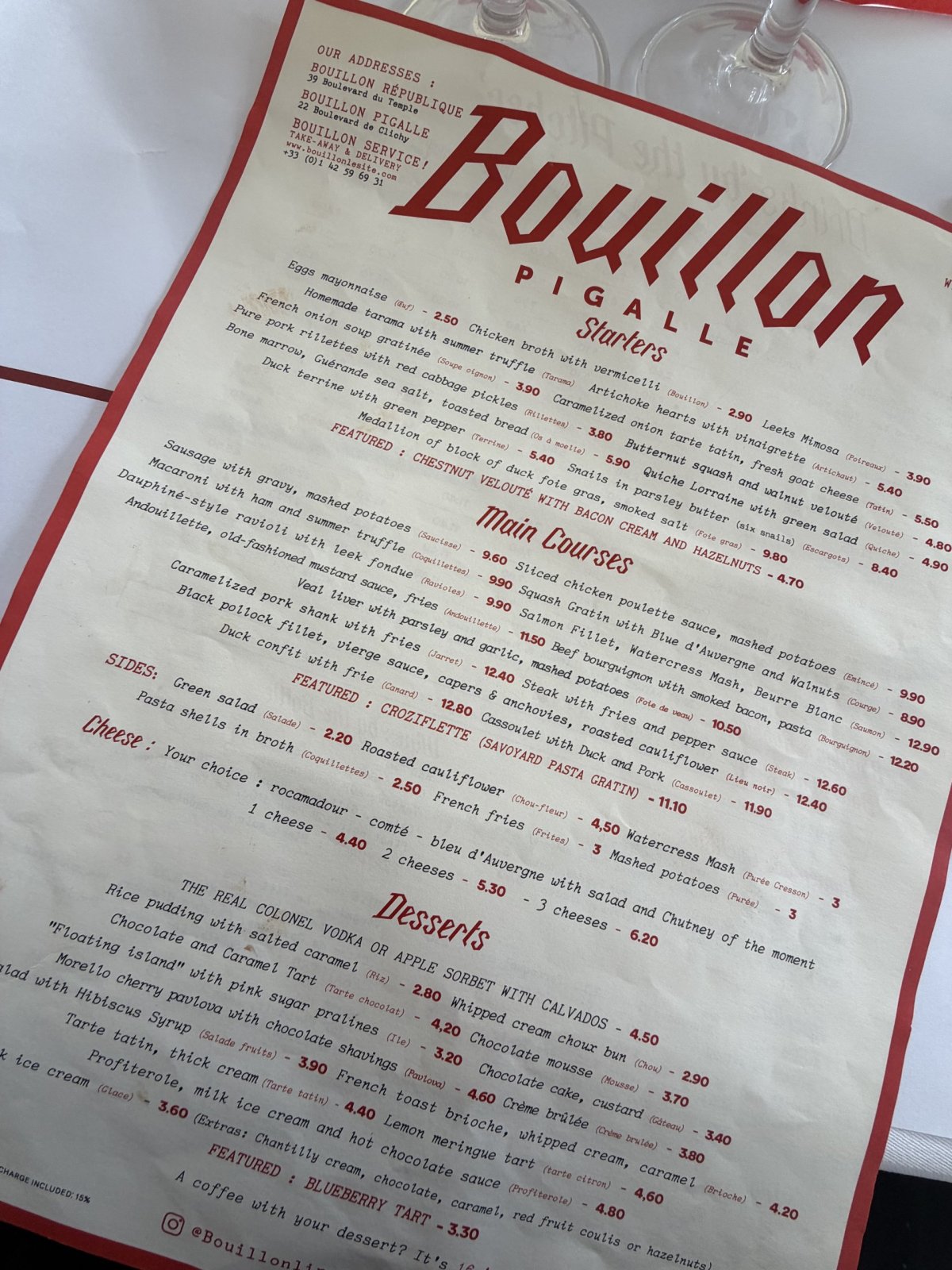 Menu v Bouillon PIgalle