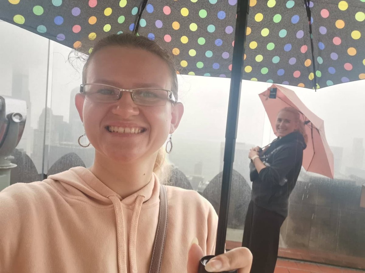 A tady na Top of the Rock v dešti. Výhled nic moc, ale zážitek vlastně skvělý.