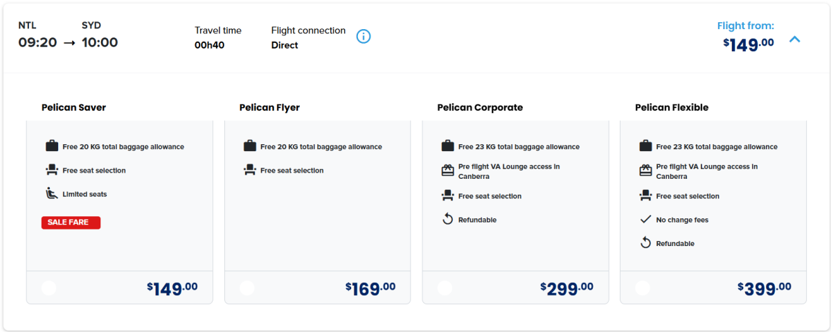 Tarifní třídy FlyPelican