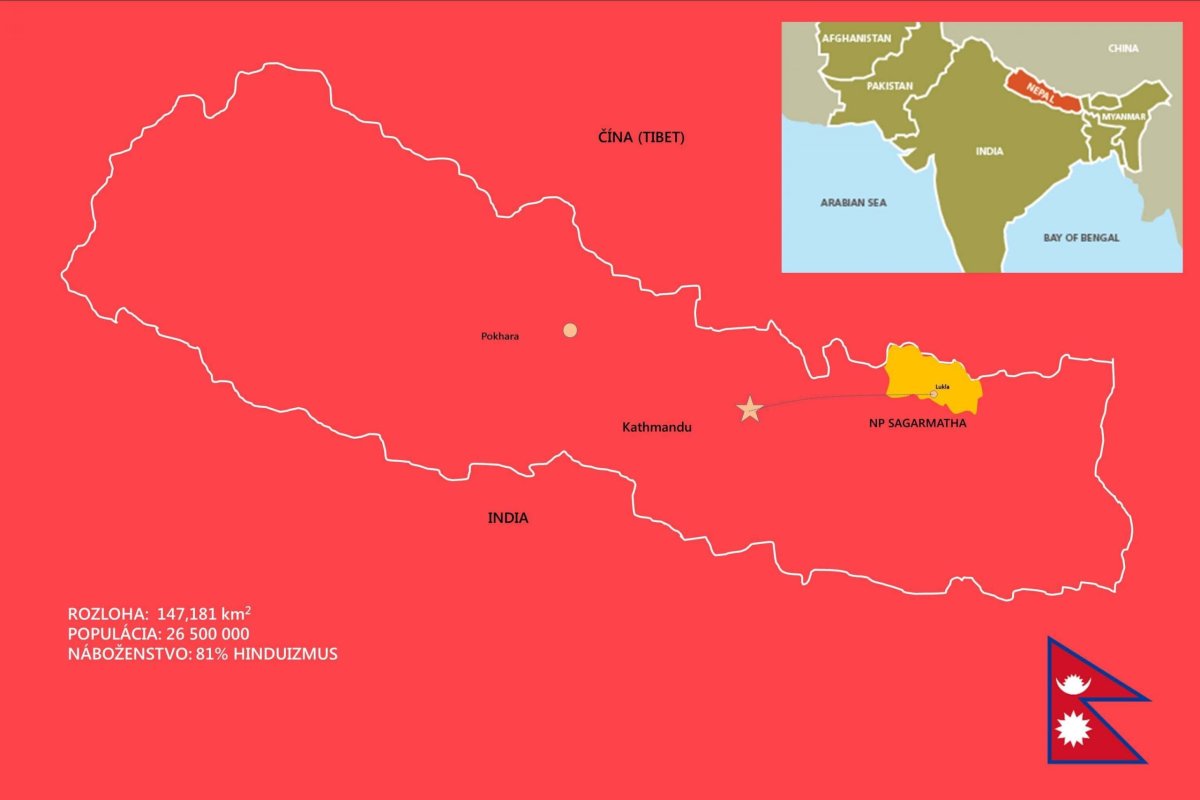 Mapa Nepálu s polohou NP Sagarmatha