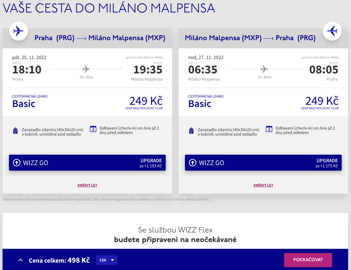 Konečná cena letenek před platbou