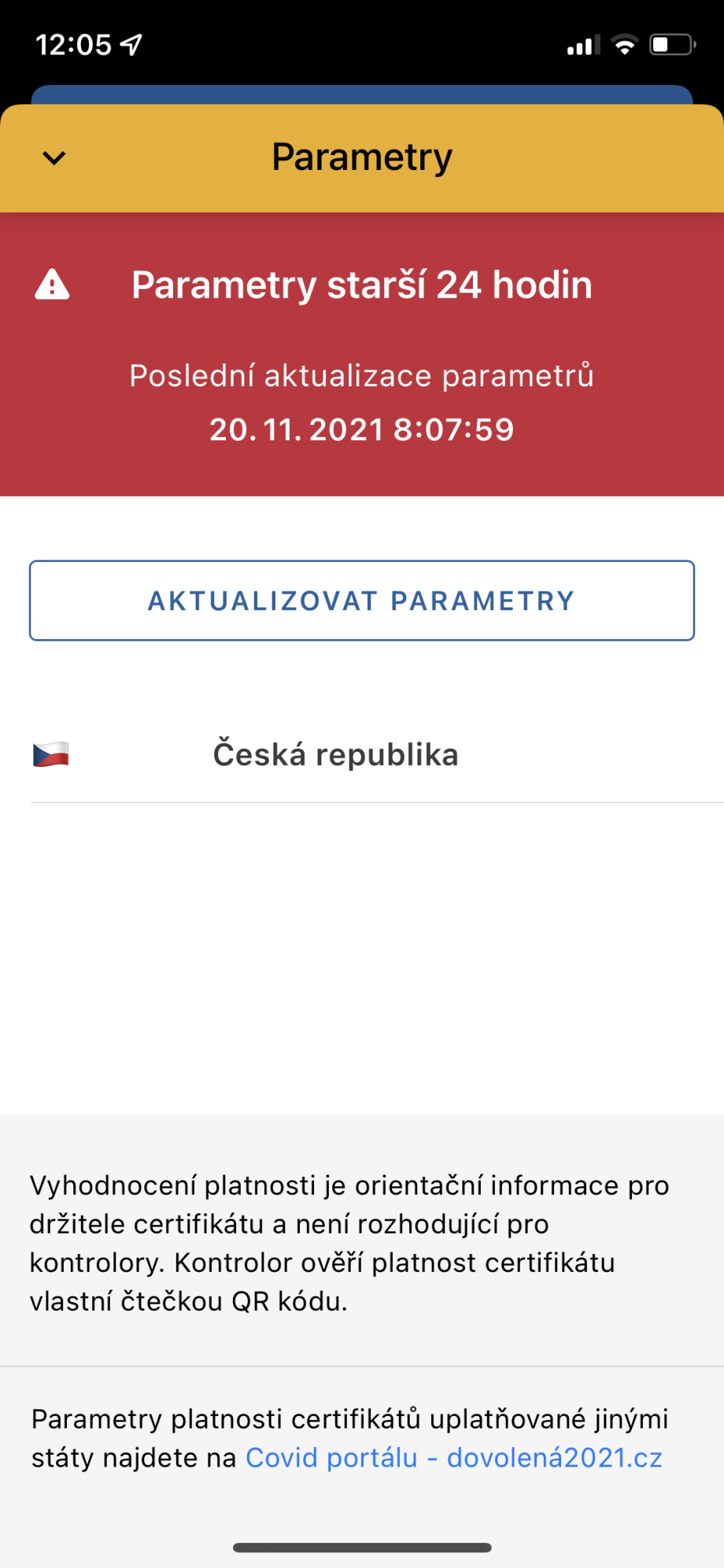 Aplikace Tečka - aktualizovat parametry