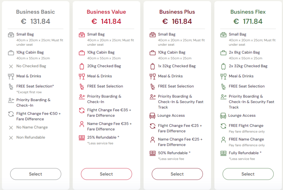 Business Class tarify - KM