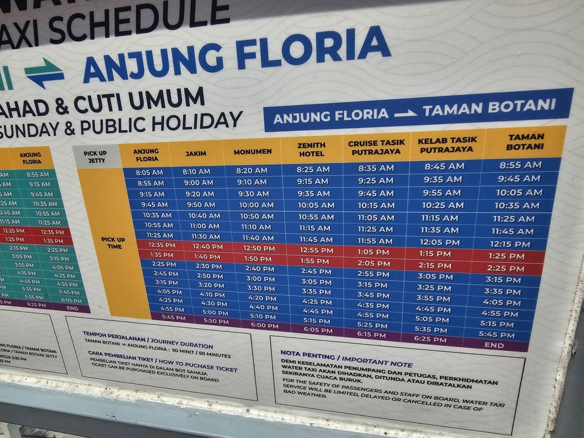 Jízdní řád Water taxi