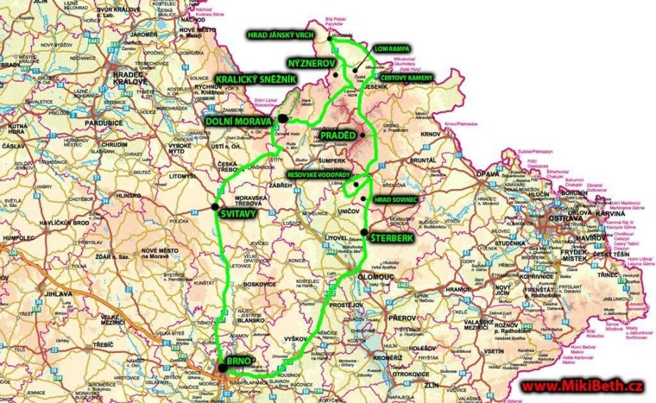 Vyznačená cesta na mapě