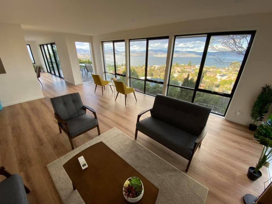 Výhled z ubytování v Hobartu