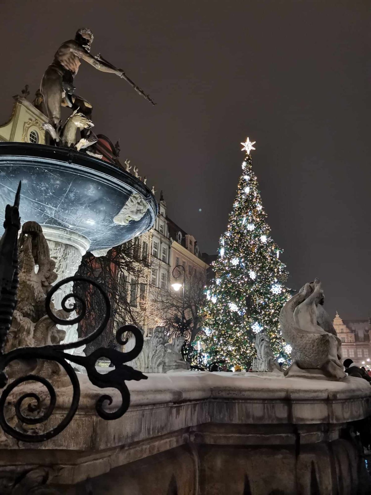 Vánoční strom v sousedství Neptunovy kašny