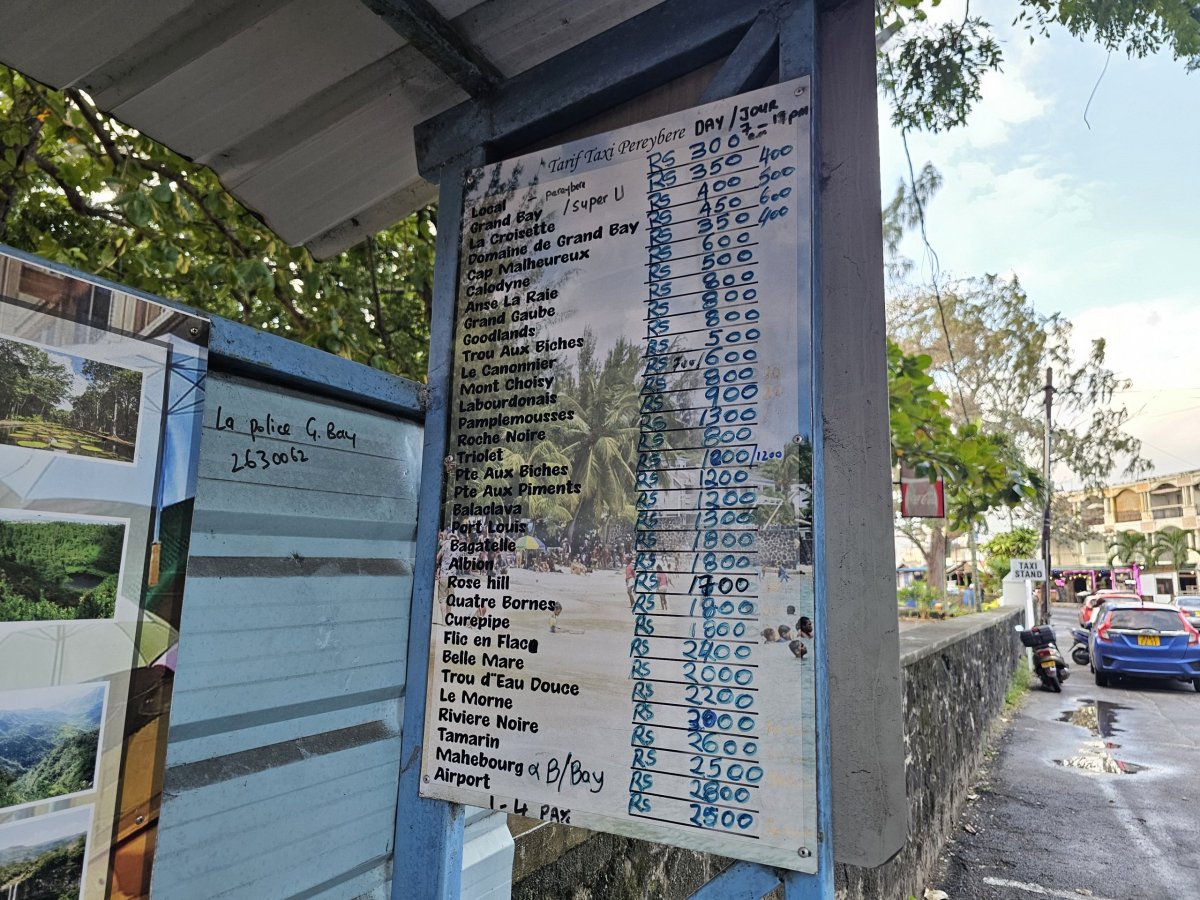 Ceník taxi z Bain Boeuf