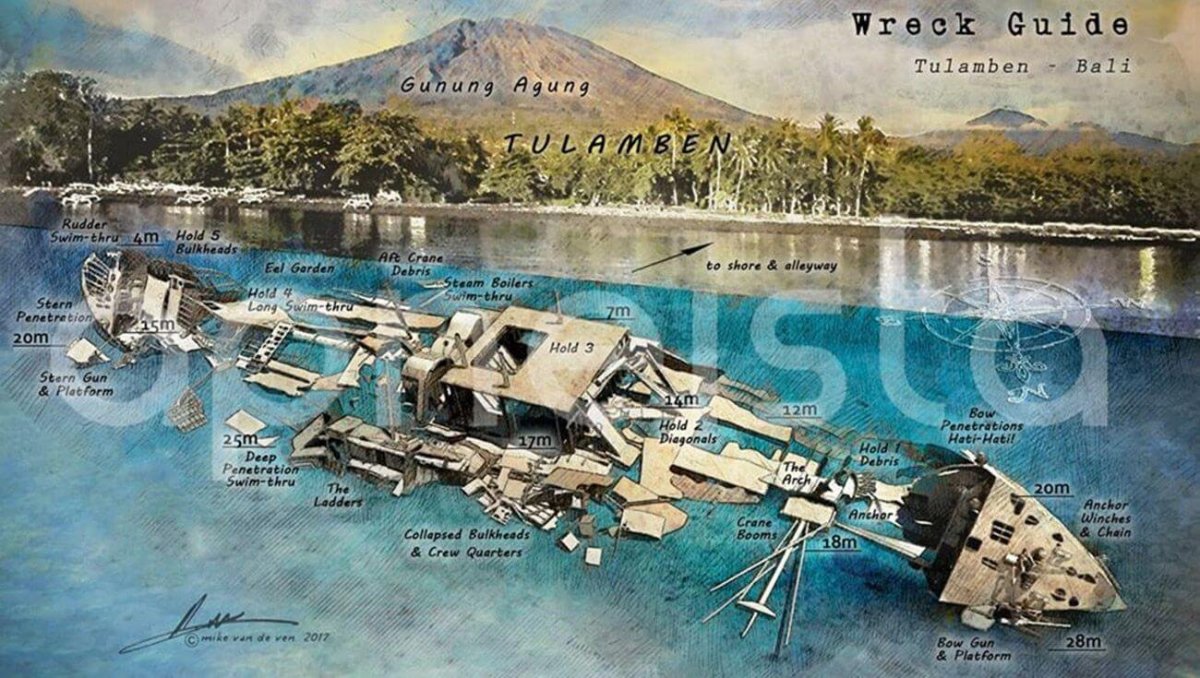 Mapa vraku USAT Liberty. Dnes je z místa oblíbený cíl potápěčů, kteří se sem vydávají za dobrodružným průzkumem.