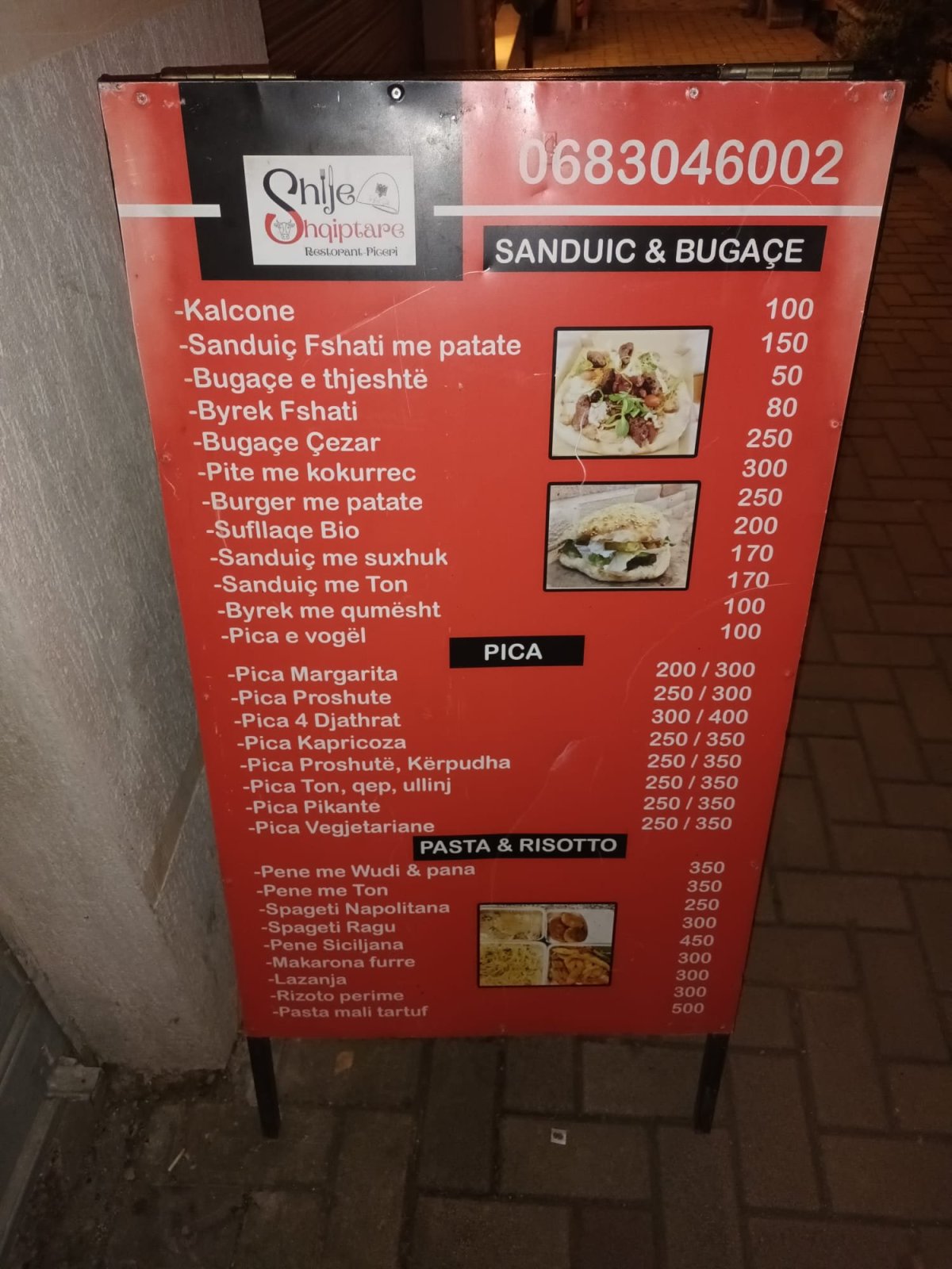 Drač - menu v restauraci