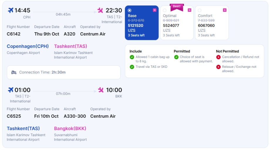 Tarifní třídy Centrum Air