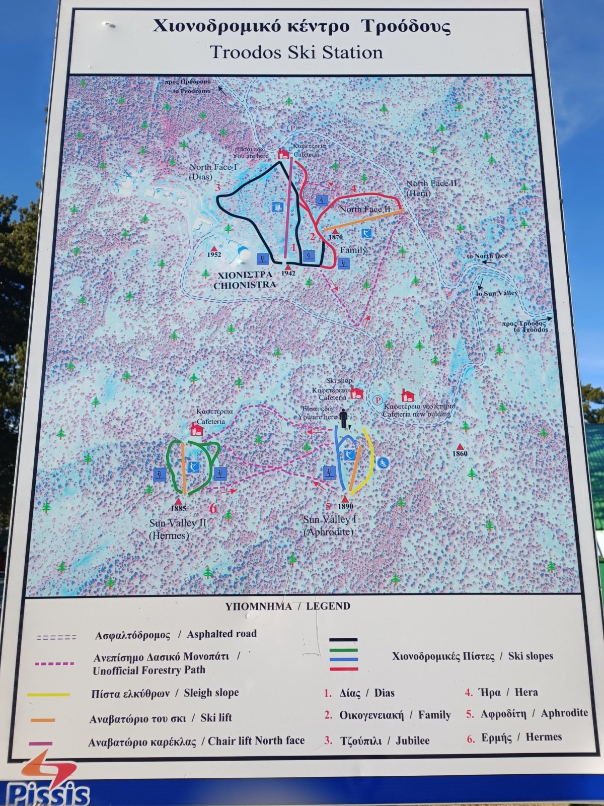 Mapa ski areálu na Olymposu
