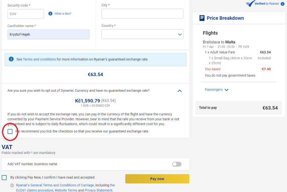 Zrušte předvybranou možnost odkliknutím