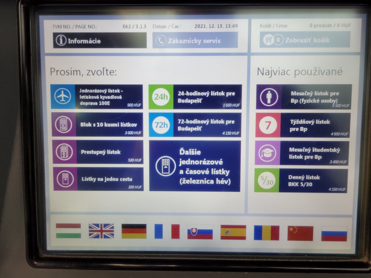 Výběr jízdenek ve slovenštině
