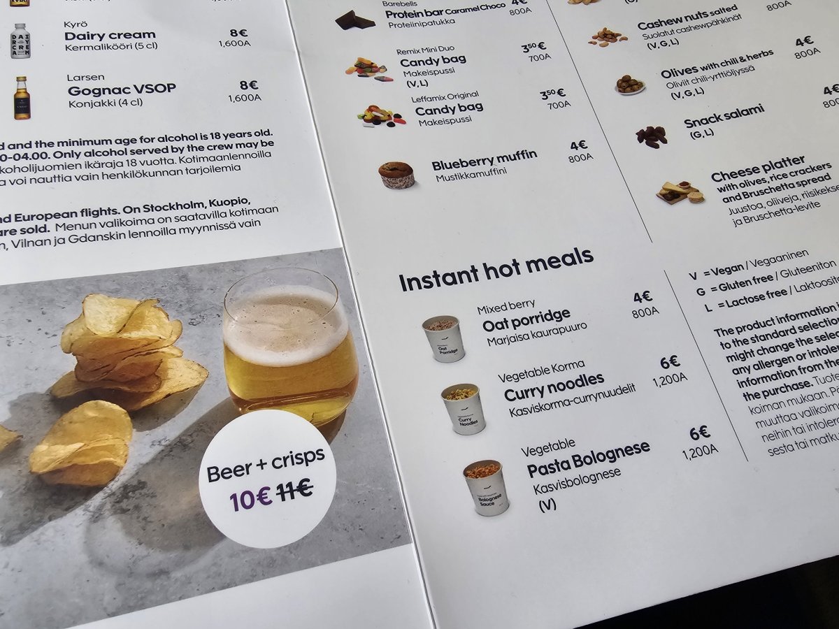 Ukázka z menu, Finnair