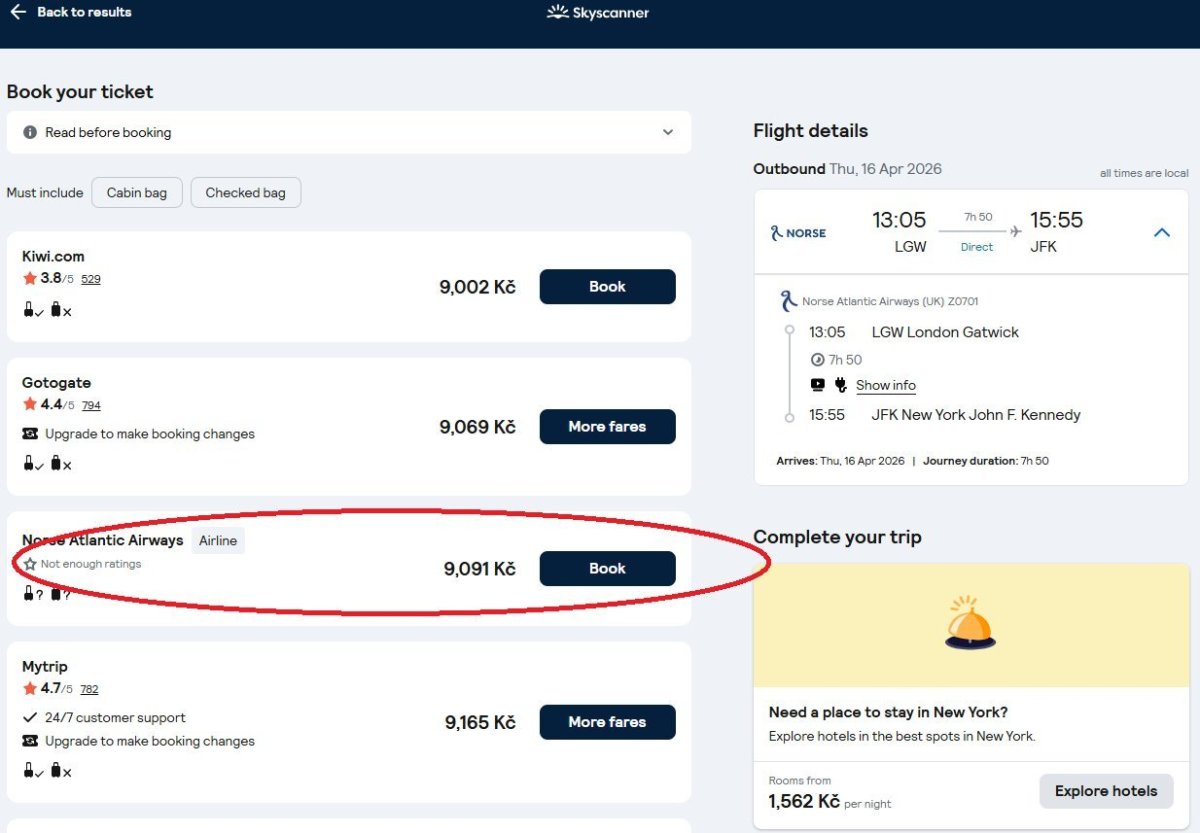 Výběr webu aerolinky