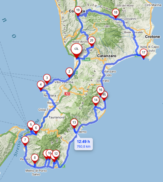 Mapa mého putování po Kalábrii