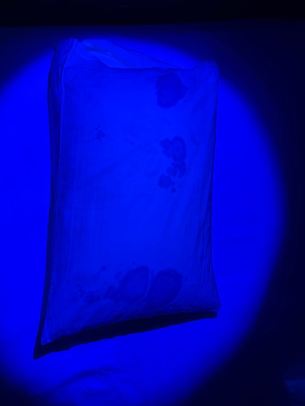 Divné skvrny na polštáři pod UV lampou