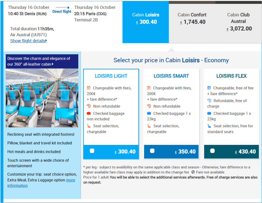 Tarifní třídy Air Austral