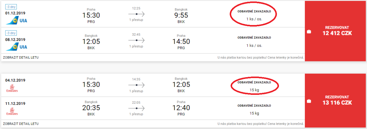 Ukázka letenky s odbaveným zavazadlem