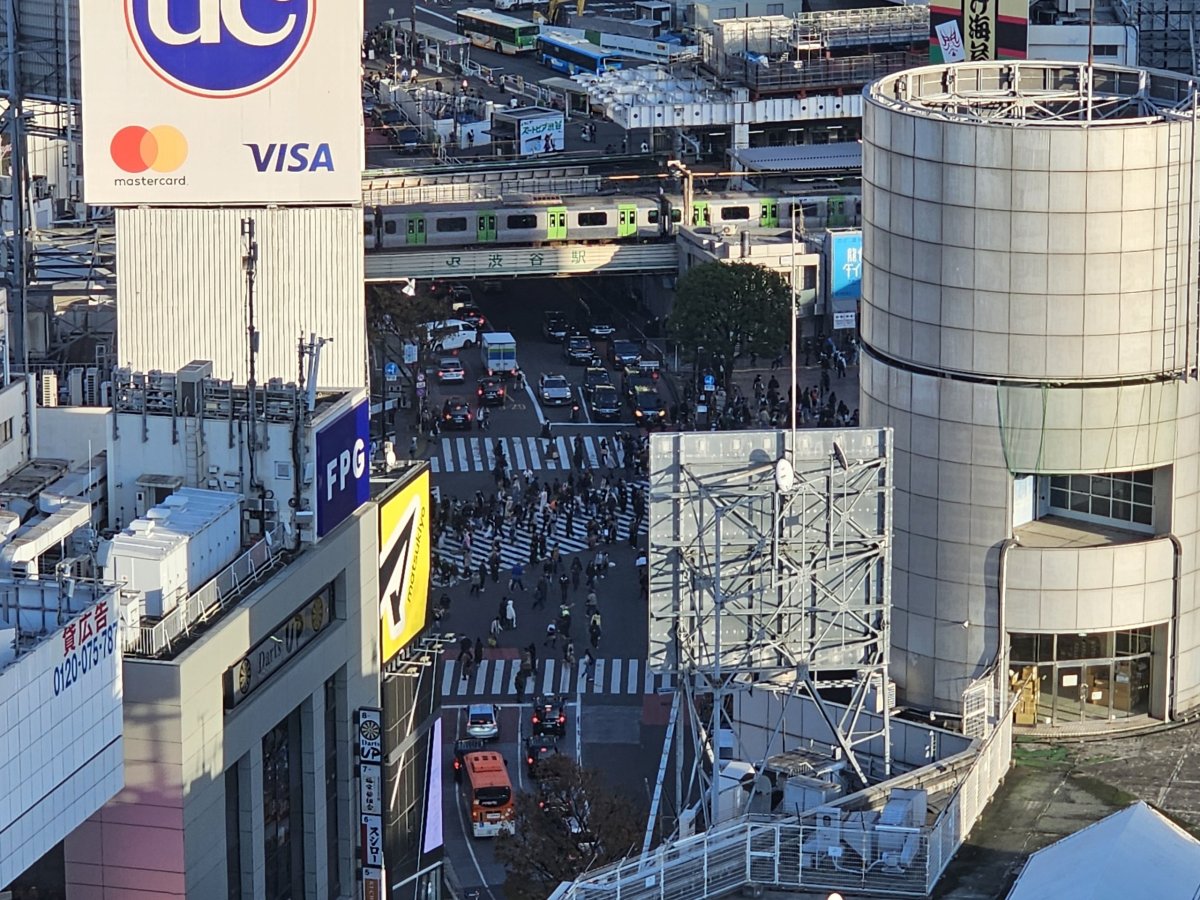 Pohled na křižovatku Shibuya se zoomem