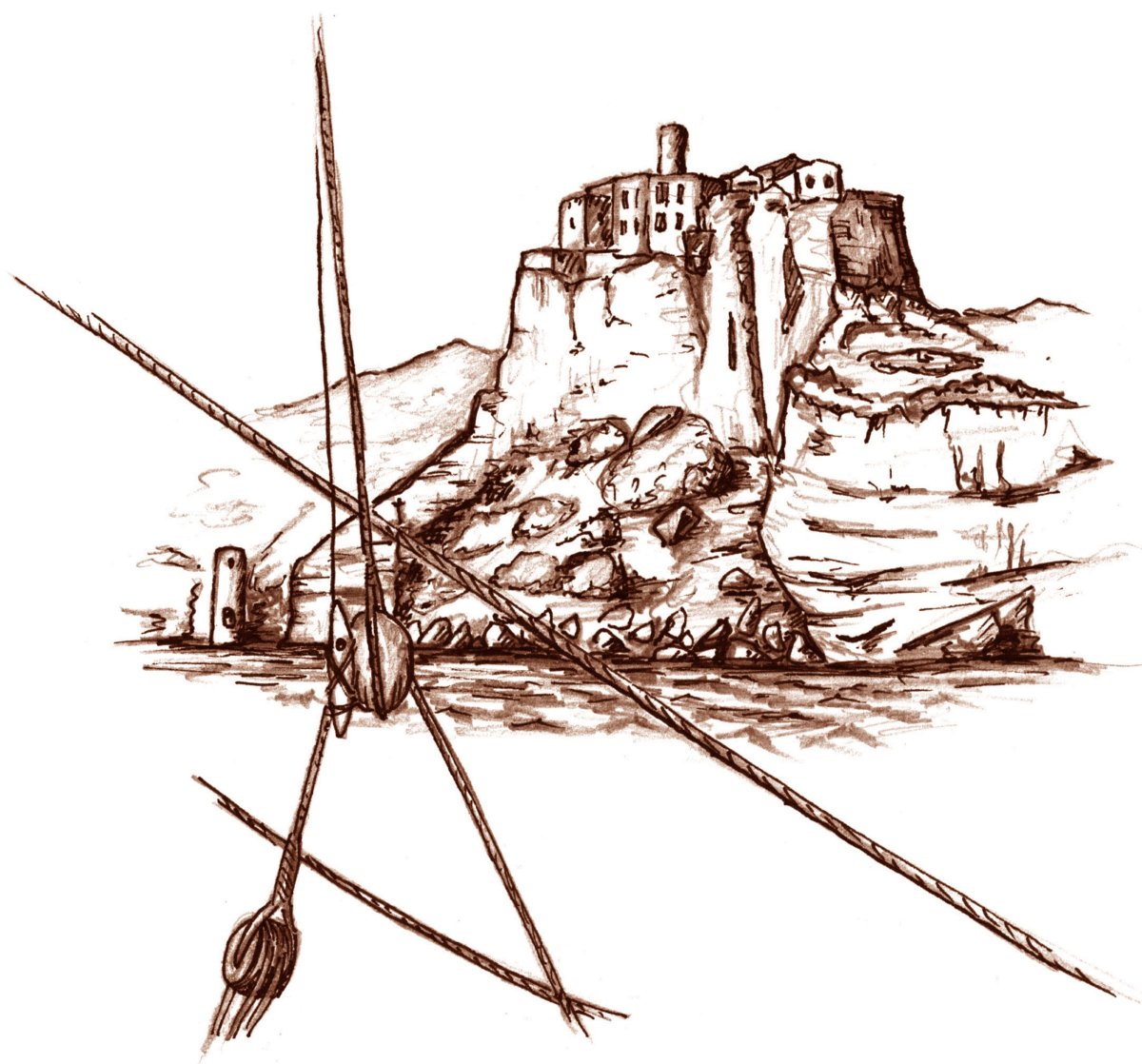 Částečné zřícená pevnost do moře