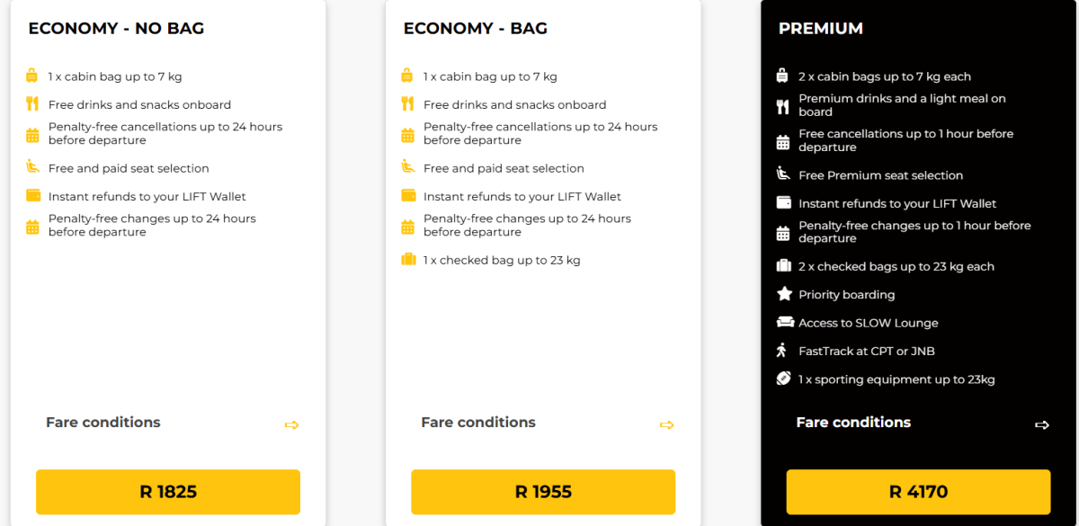 Tarifní třídy LIFT