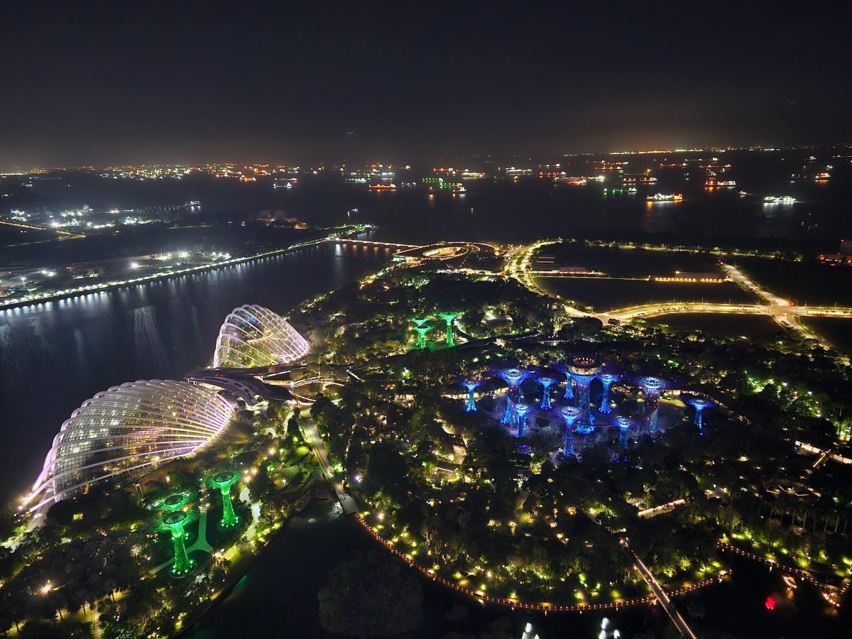 Noční výhled na Gardens by the Bay