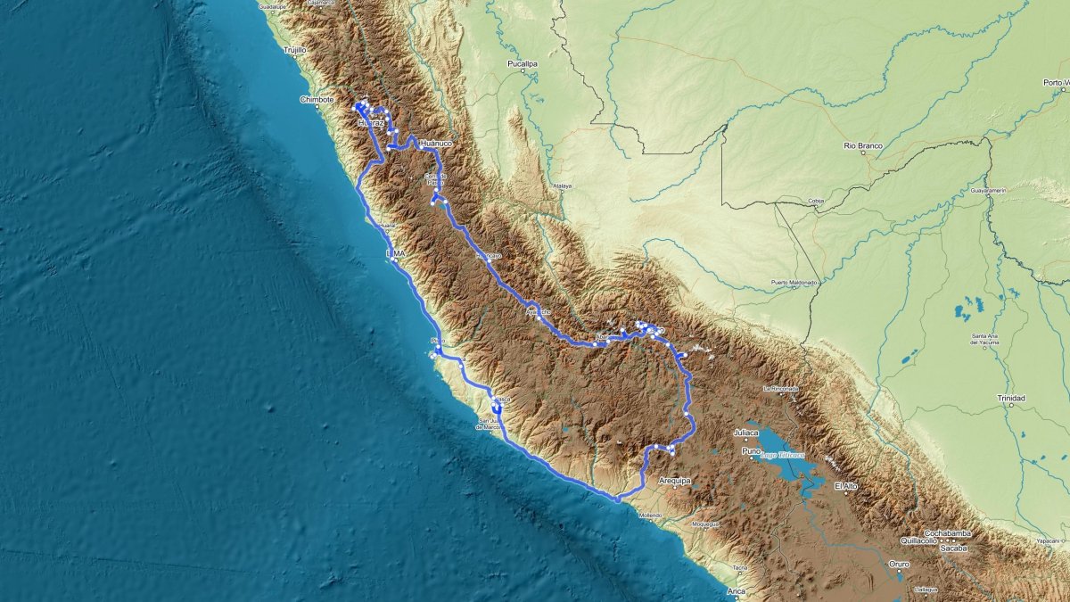 Mapka naší cesty po Peru - cca 4 700 km