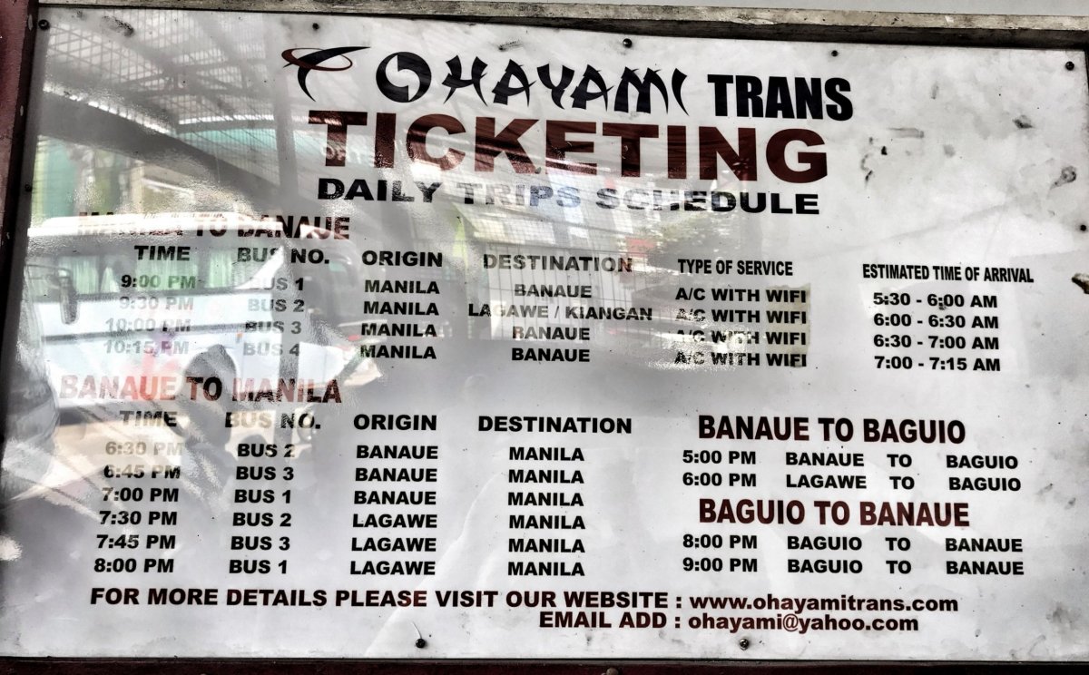 Jízdní řád Ohayami Trans do Banaue