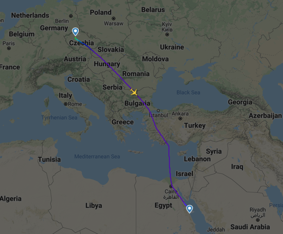 Trasa letu Praha - Marsa Alam