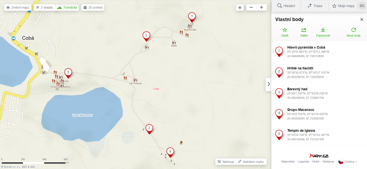 Mapa areálu Cobá / mapy.cz