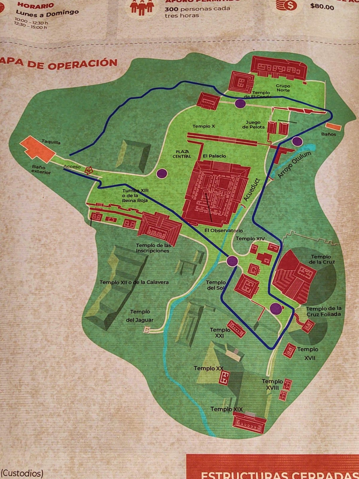 Mapa aktuálně zpřístupněných částí města - je třeba se držet na modré cestě