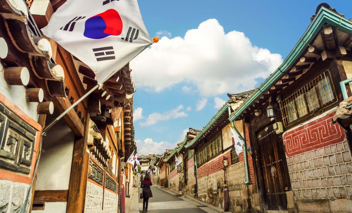 Bukchon s korejskou vlajkou
