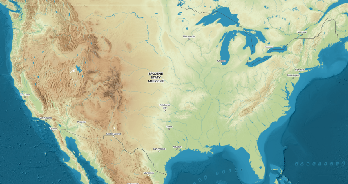 Mapa kontinentálních Spojených Států / mapy.cz