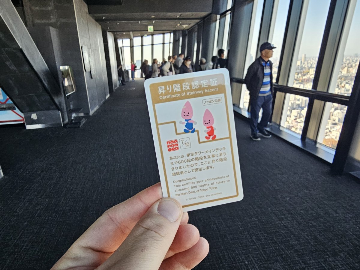 Certifikát po vystoupání schodů