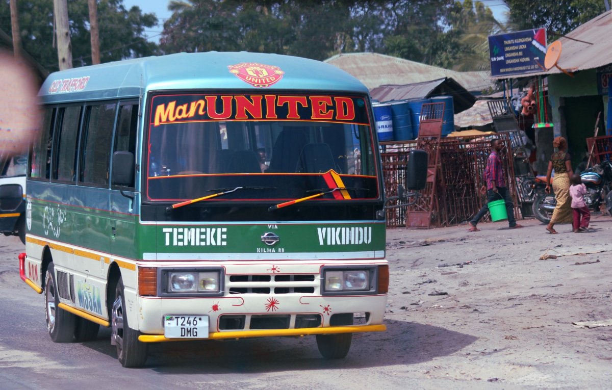 Když vidíte přijíždět mikrobus dala-dala, dozvíte se vždy 3 věci - odkud jede (zde Temeke), kam jede (Vikindu) a především komu 