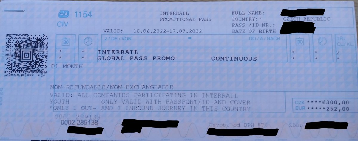 Interrail Global pass - jízdenka