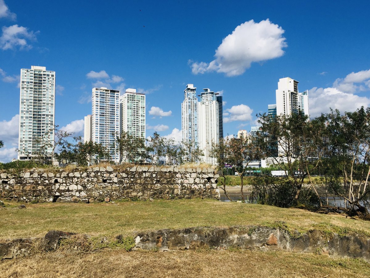 V pozadí mrakodrapy