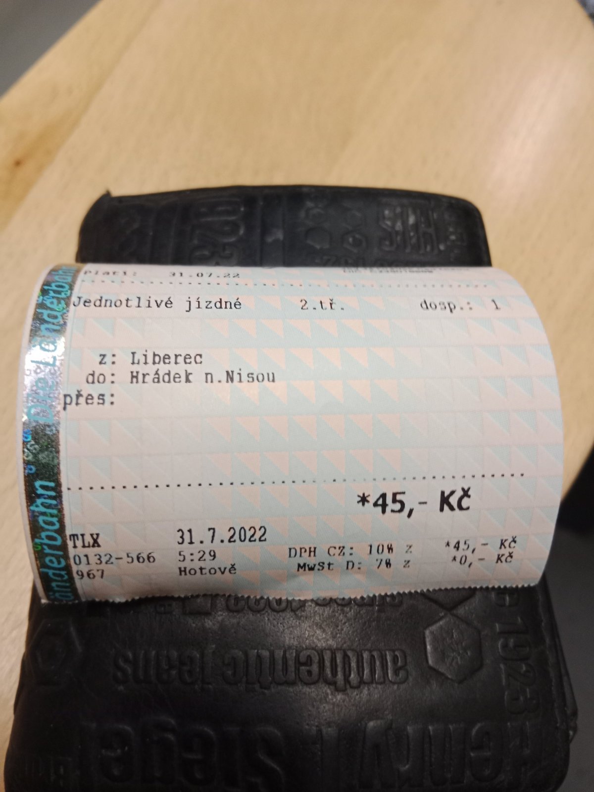 Z Liberce do Hrádku nad Nisou za 45 kč dále už za 9€ 